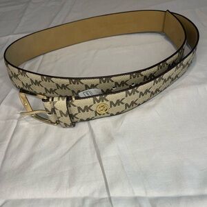Michael Kors Beige Monogram Belt with Gold Buckle